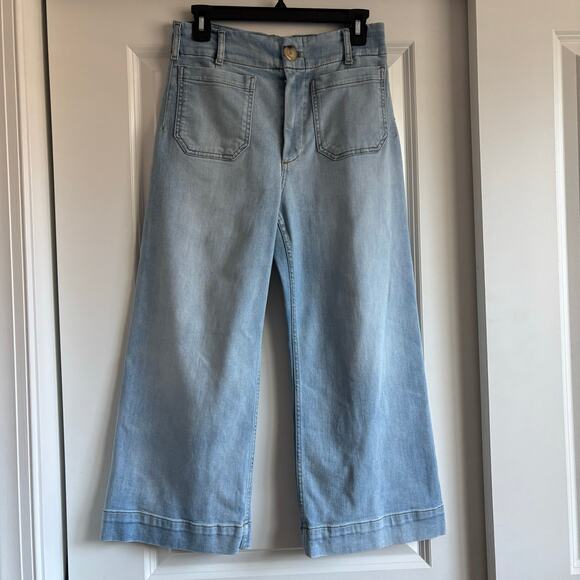 Anthropologie Maeve The Colette Crop High-Rise Wide-Leg Jeans Blue Sz 28P - Picture 2 of 11